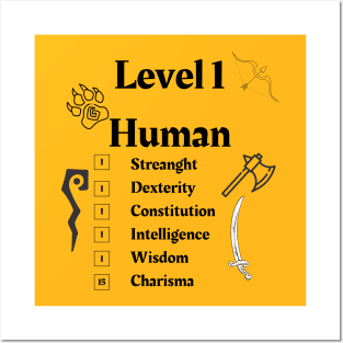 Level 1 Human Funny RPG Posters and Art